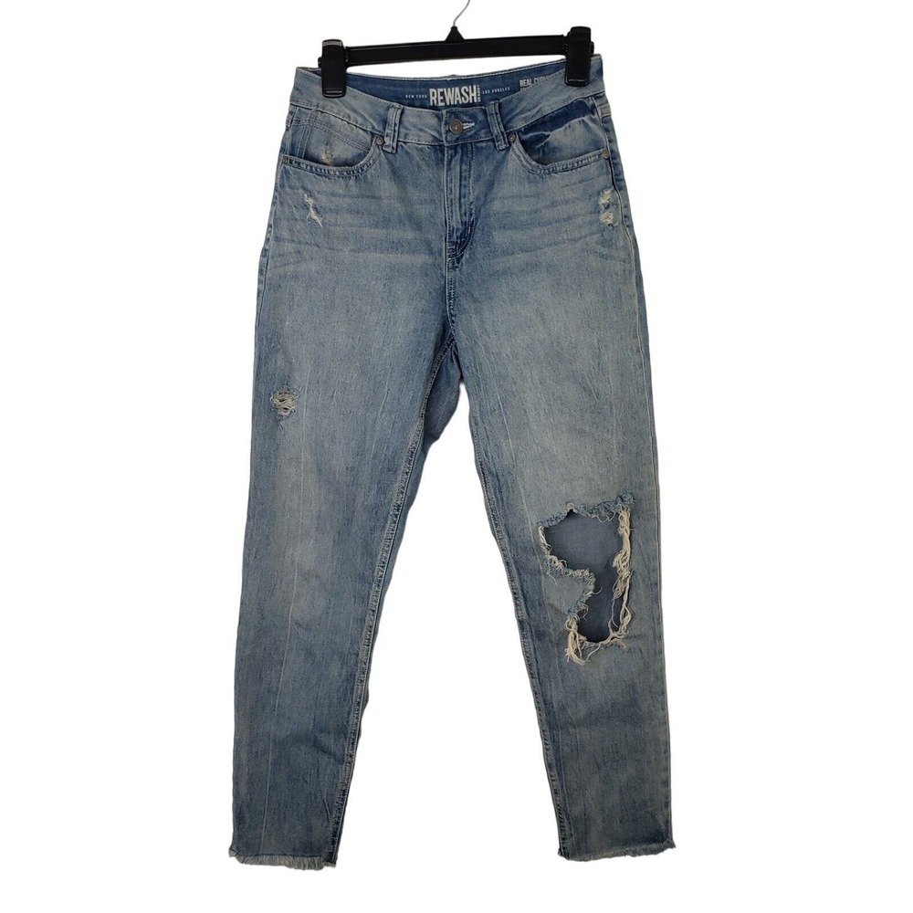 Rewash Real Curve High Rise Distressed Jeans‎ Juniors Sz 7/28 Raw Hem Light Wash